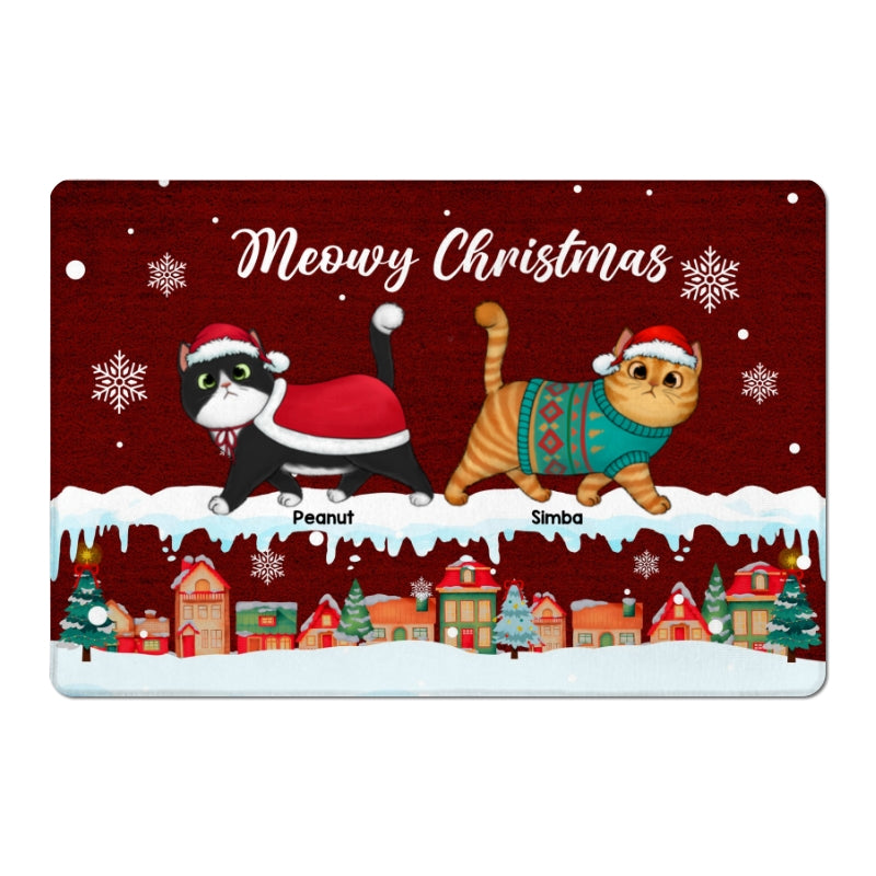 Christmas Fluffy Cats Walking Personalized Doormat