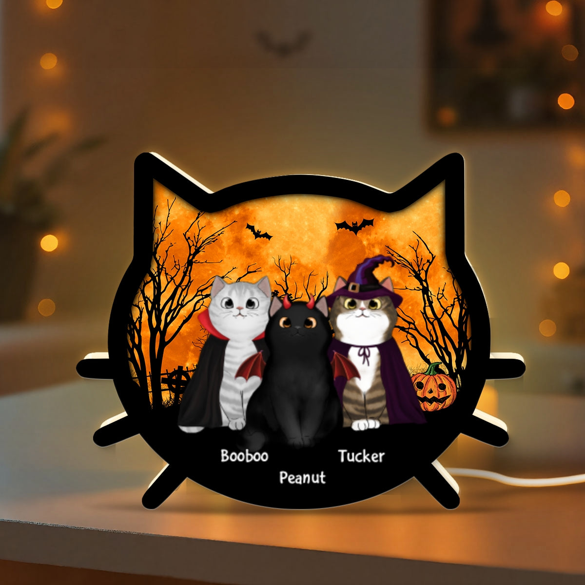 Spooky Halloween Theme Cat Face - Personalized Light Box