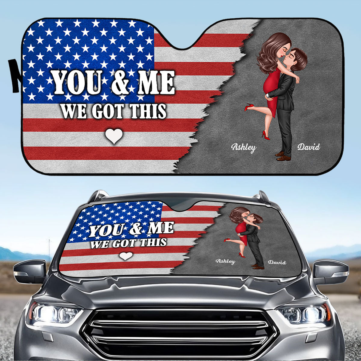 Nation Flag Couple We Got This Personalized Car Sunshade, Anniversary Gift For Him, Gift For Her