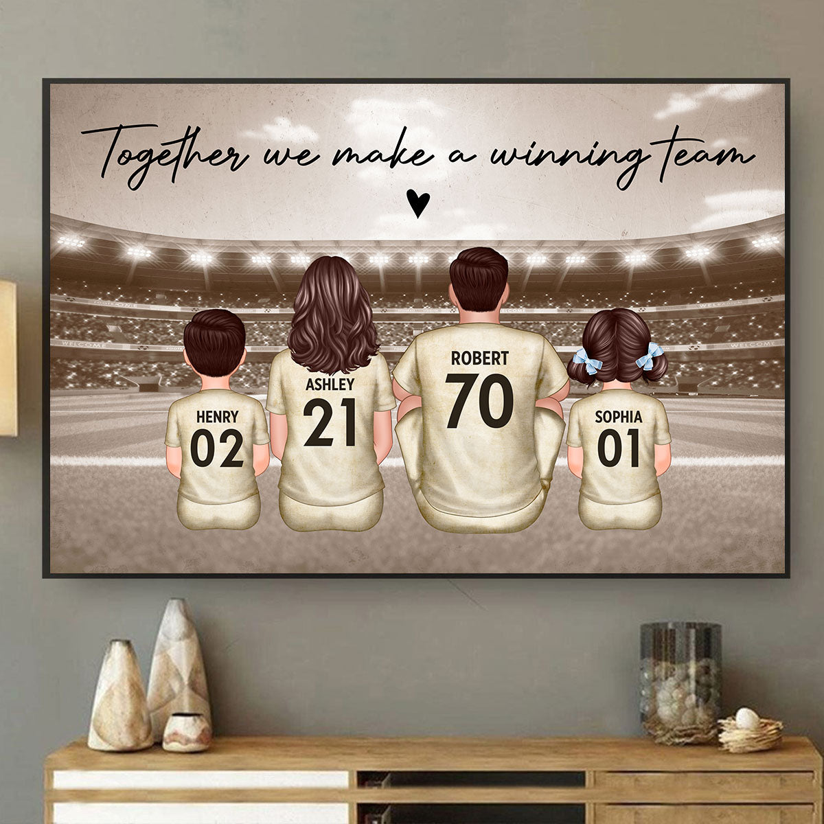 Retro Soccer Family Sitting Personalized Poster Custom Gift for Dad Husband and Home Decor