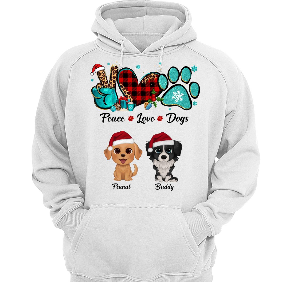 Peace Love Dogs Watercolor Cute Dogs Christmas Pattern Personalized Shirt