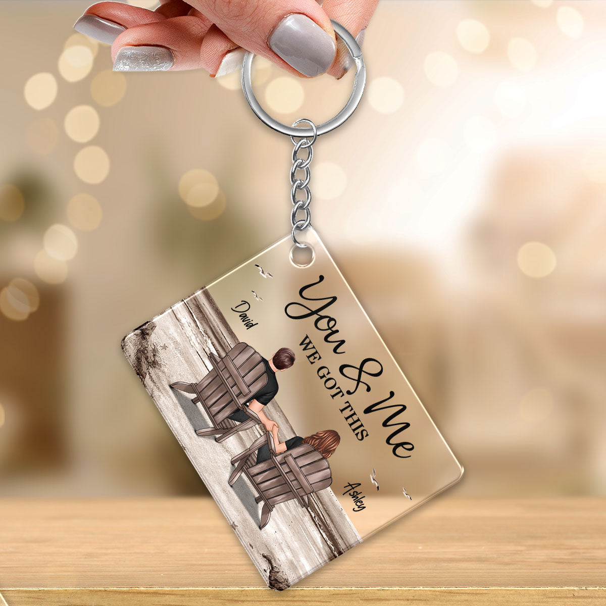 Retro Vintage Back View Couple Sitting Beach Landscape Personalized Acrylic Keychain