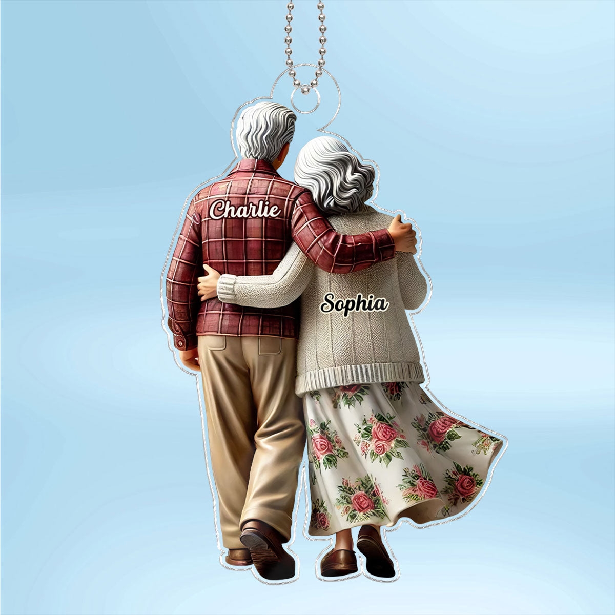 3D Effect Old Couple Walking Together Personalized Car Hanger Ornament, Heartfelt Gift For Couple, For Him, For Her, Husband, Wife