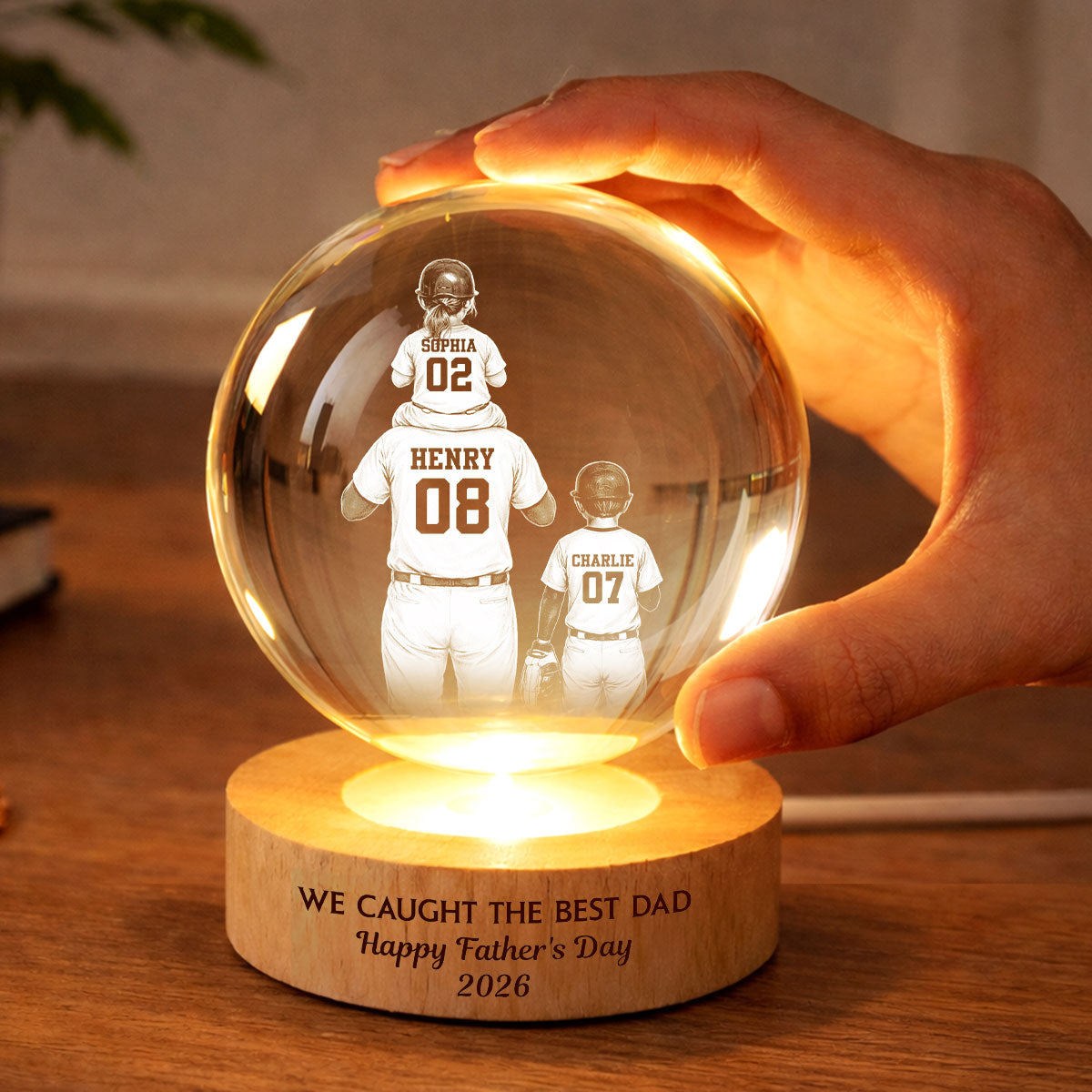 We Caught the Best Dad - Personalized Crystal Ball LED Night Light - Father's Day Gift for Dad, Husband
