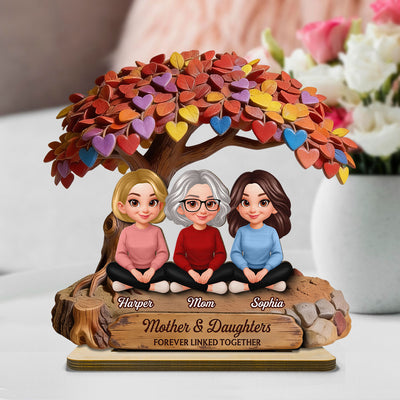 Vintage Colorful Tree Mom And Daughter Son - Personalized 2-Layered Wooden Plaque - Gift For Mom