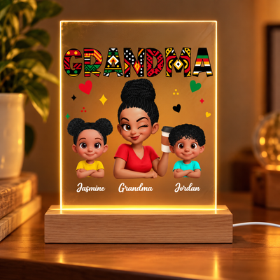 Tribal Pattern Grandma Grandkids Love - Personalized Acrylic Plaque LED Night Light - Gift For Grandma