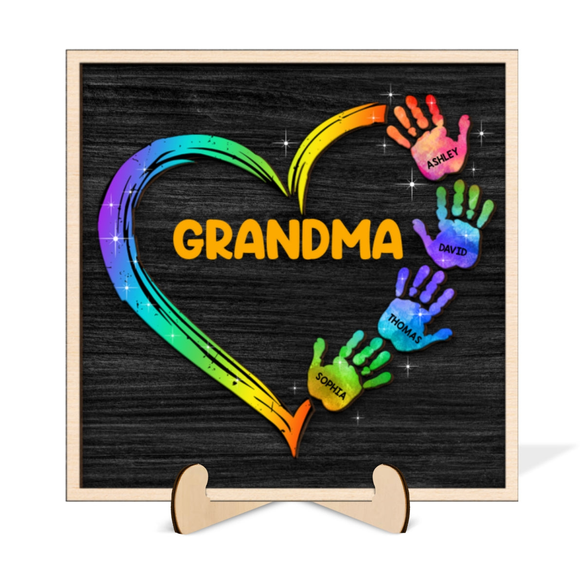 Grandma Mom Galaxy Hand Print Personalized 2-Layer Wooden Plaque