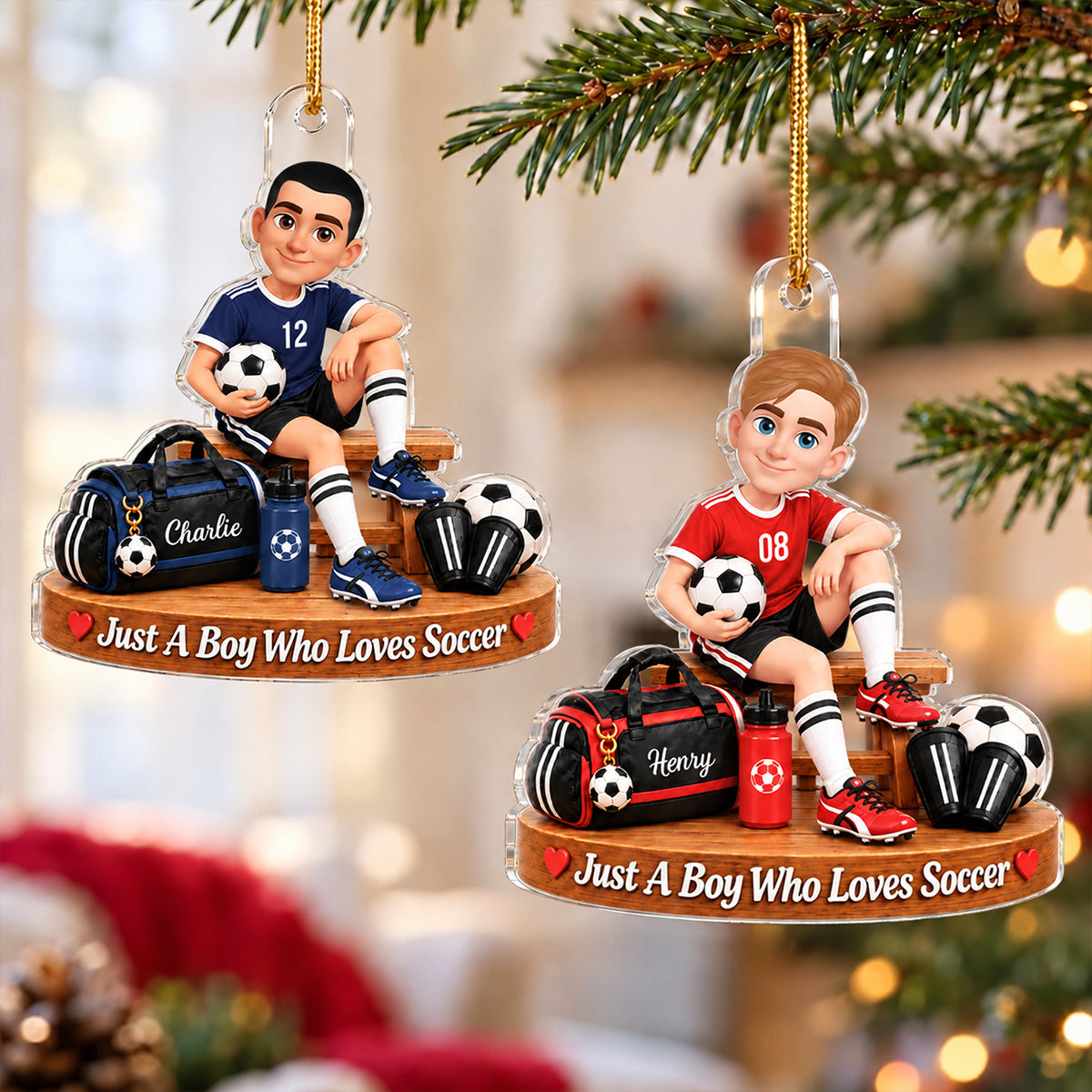 Just a Boy Who Loves Soccer - Personalized Acrylic Ornament - Christmas Gift for Son,Grandson