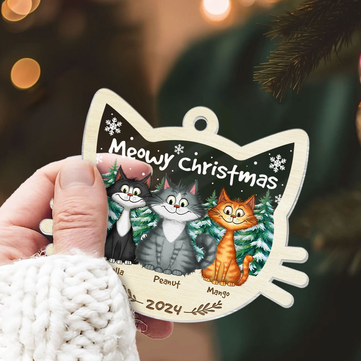 Funny Cat Personalized Christmas 2024 Acrylic Ornament, Custom Meowy Christmas Ornament, Christmas Gift For Cat Lover, Cat Mom Christmas Decor