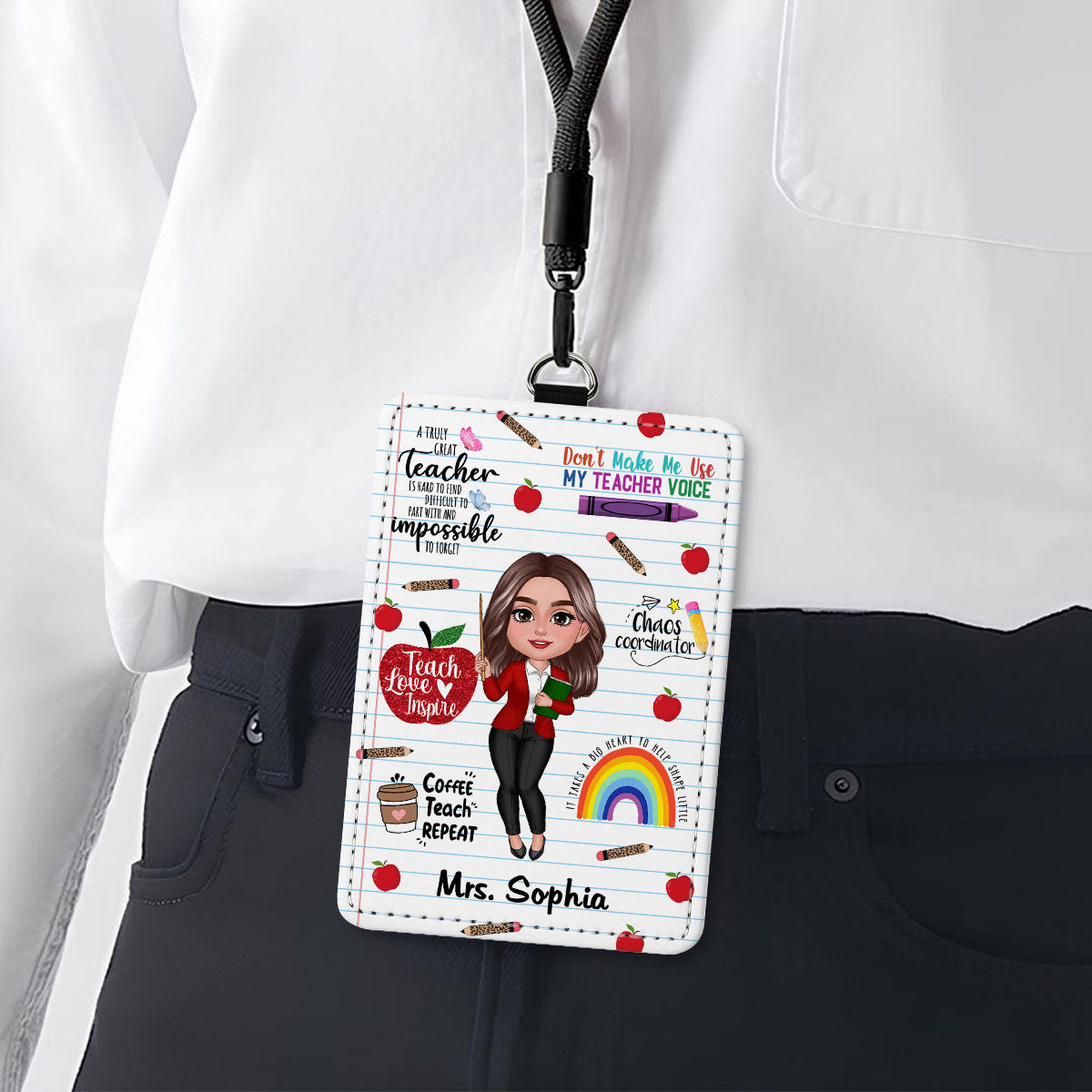 Teacher Affirmation Notebook Page Theme Personalized ID Badge Holder, Back To School Gift For Teacher