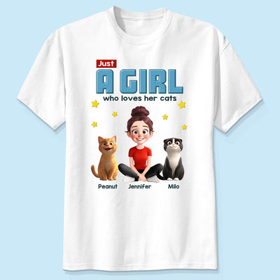 Just A Girl Who Loves Her Cat Cartoon Funny Cats Personalized Shirt
