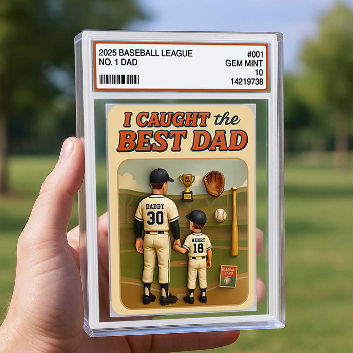 I Caught the Best Dad Baseball Trading Card Personalized Acrylic Block Plaque