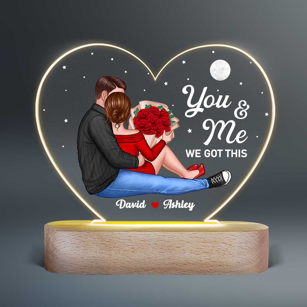 Couple Sitting Together Since Personalized Heart Acrylic Plaque With LED Night Light