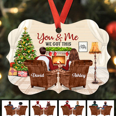 You Me We Got This Couple At Fireplace Back View Personalized Christmas Ornament