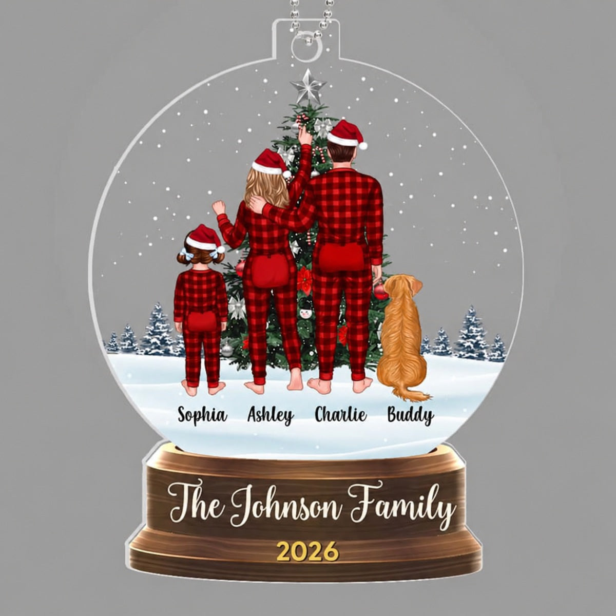 Pajamas Family Decorating Tree Snow Globe Personalized Acrylic Ornament