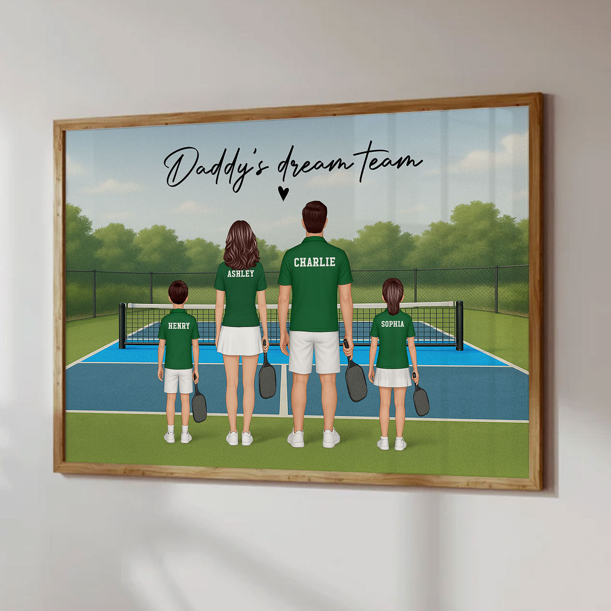 Daddy's Team Pickleball Family Back View Personalized Poster, Father's Day Gift
