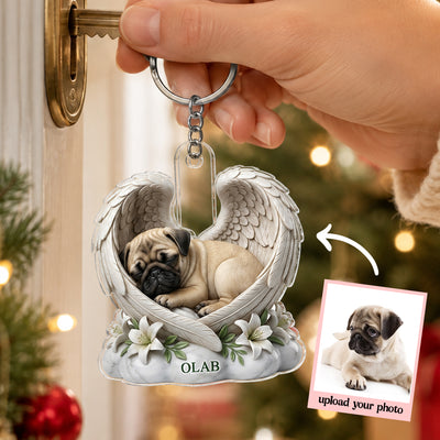 Custom Dog Cat Angel Wings Statue - Personalized Acrylic Keychain - Heartfelt Pet Memorial Gift