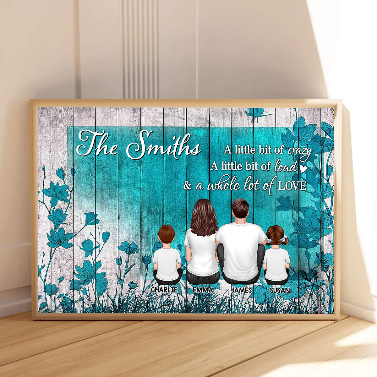 Teal Flower Family Sitting Personalized Poster