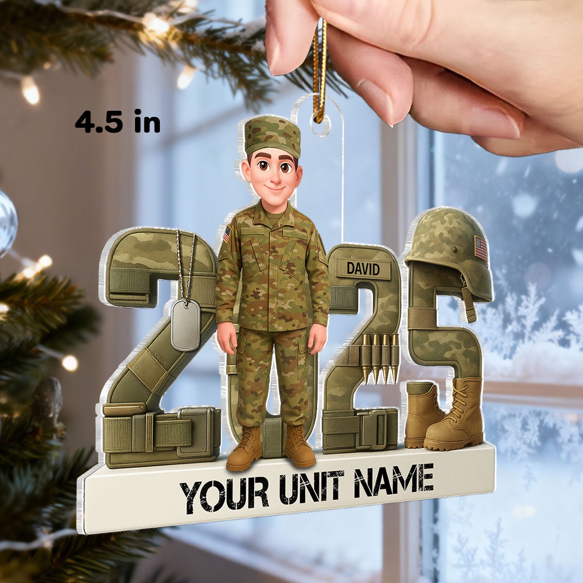 3D Effect Christmas Army Soldier - Personalized Acrylic Ornament