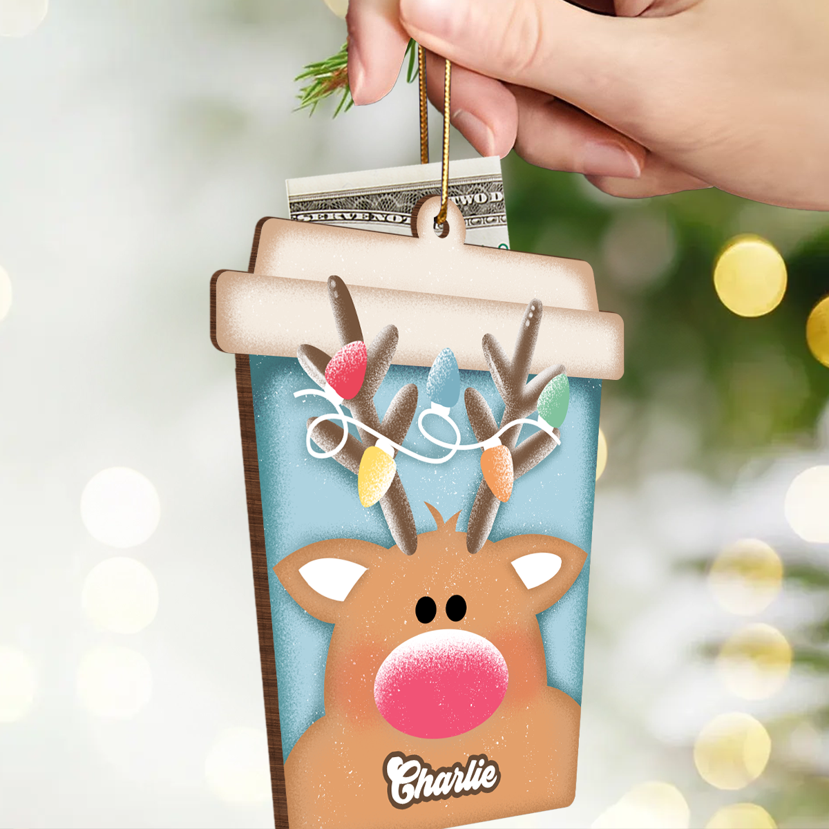 Christmas Latte Cup Personalized Money Gift Card Holder Ornament