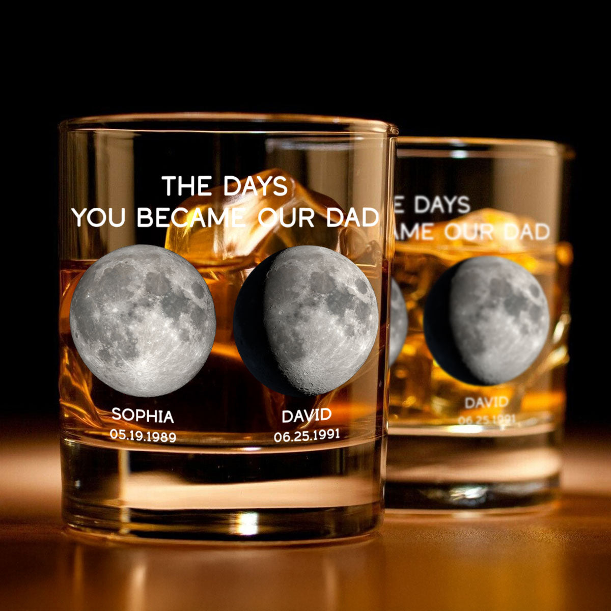 The Days You Became Our Dad Custom Birthday Moon Phase Personalized Whiskey Glass