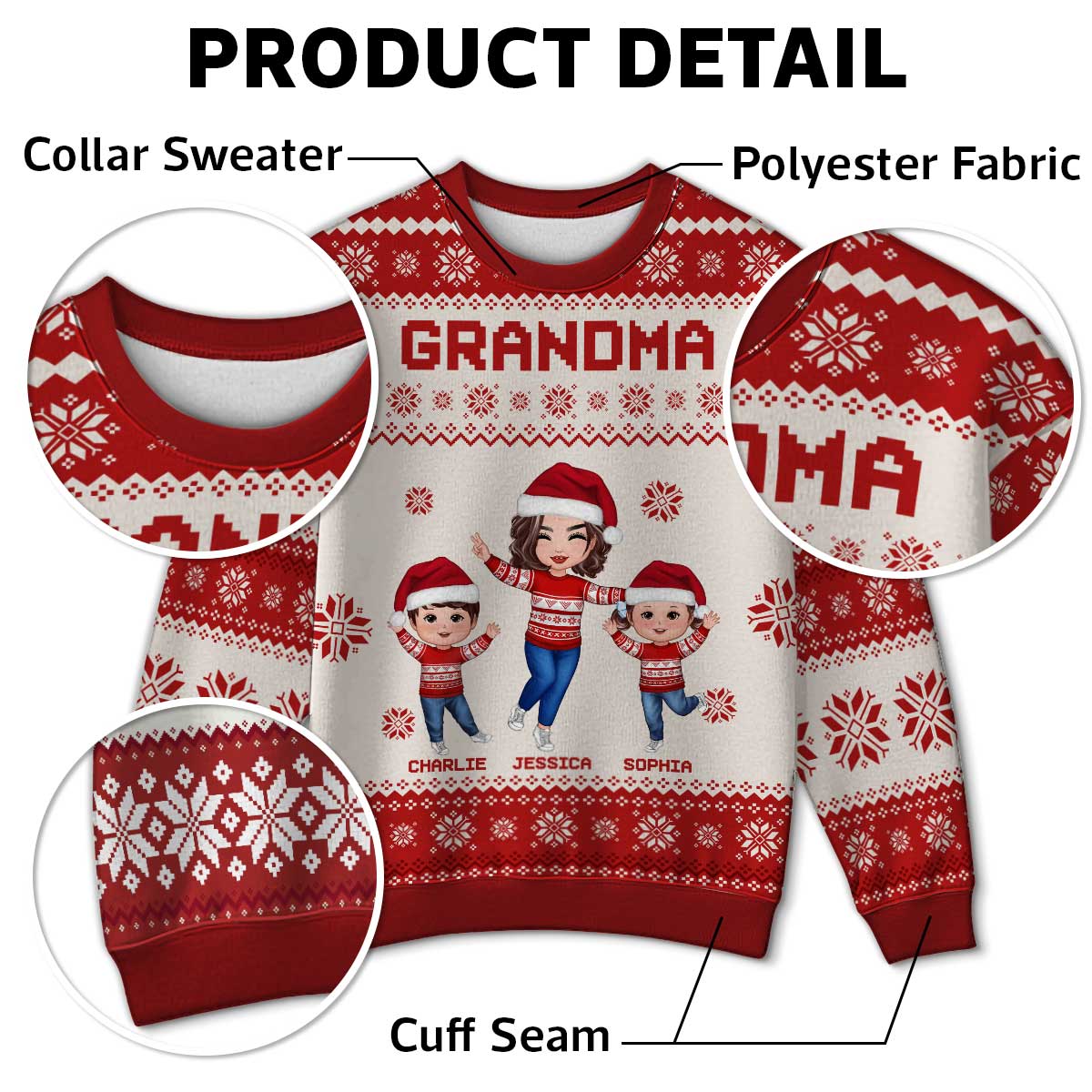 Happy Grandma Grandkids Personalized Faux Knitting Ugly Sweater, Gift For Grandma