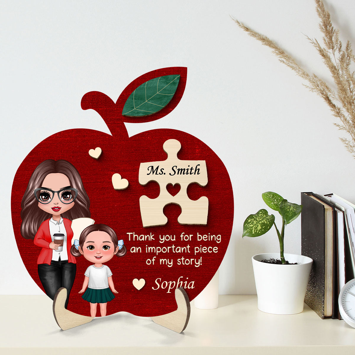 Teacher Apple Thanks For Being Piece Of My Story Personalized 2-Layer Wooden Plaque, Gift For Teacher, Appreciation Gift