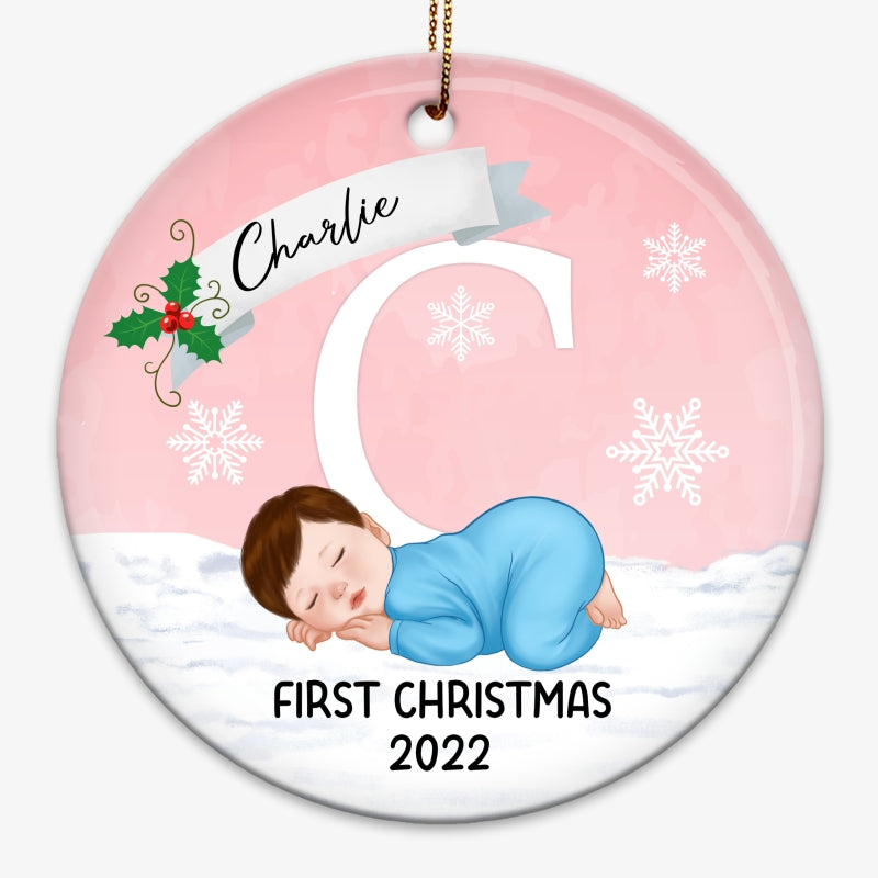 Baby First Christmas Newborn Personalized Christmas Circle Ornament