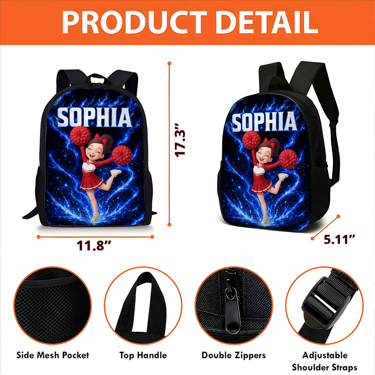 Cheerleader Trendy Design Backpack for Boys Girls - Personalized Backpack - Back to School Gift for Daughter, Son