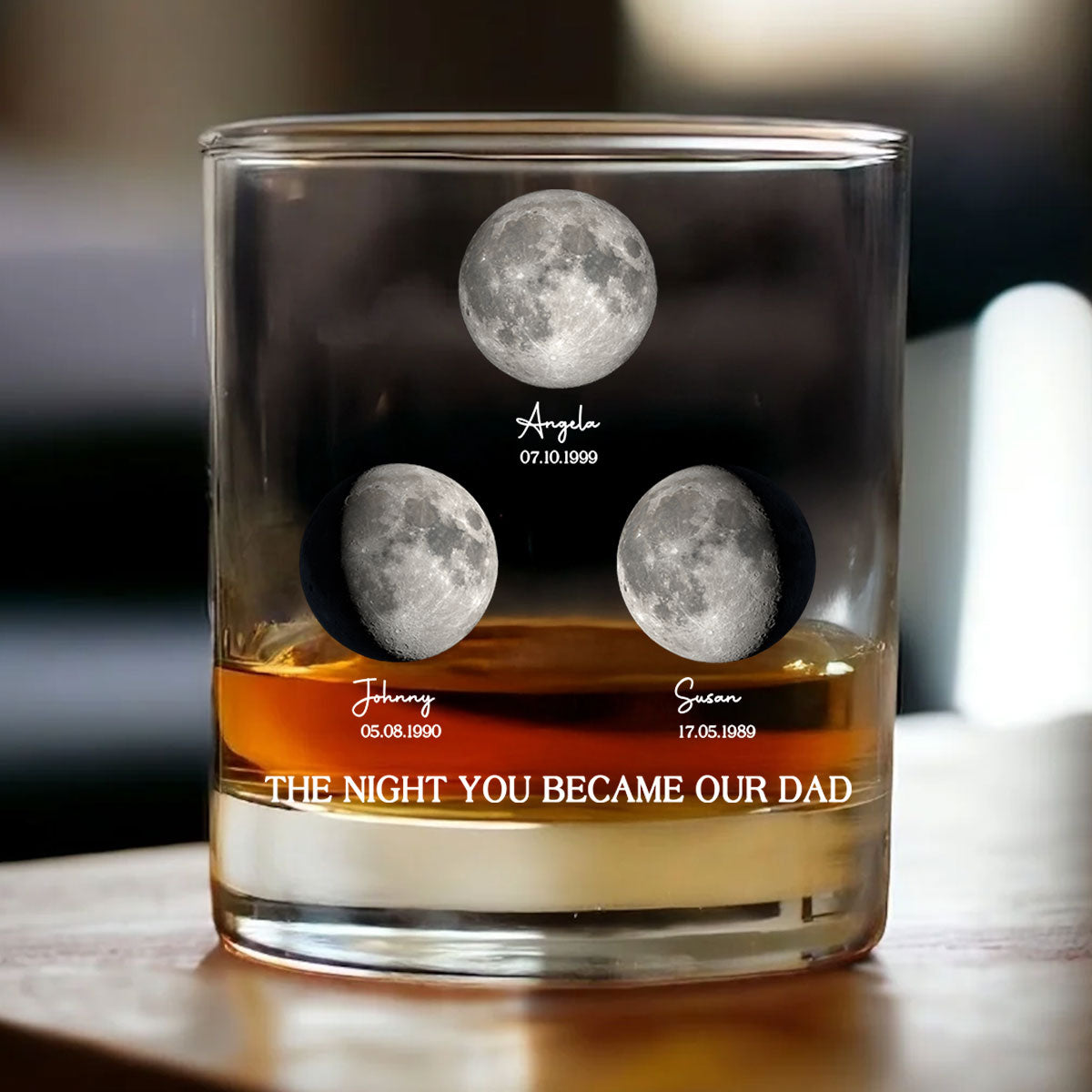 The Day You Became Our Dad, Custom Birth Moon Phase by Date Personalized Wine Glass, Father's Day Gift for Dad, Gift for Husband