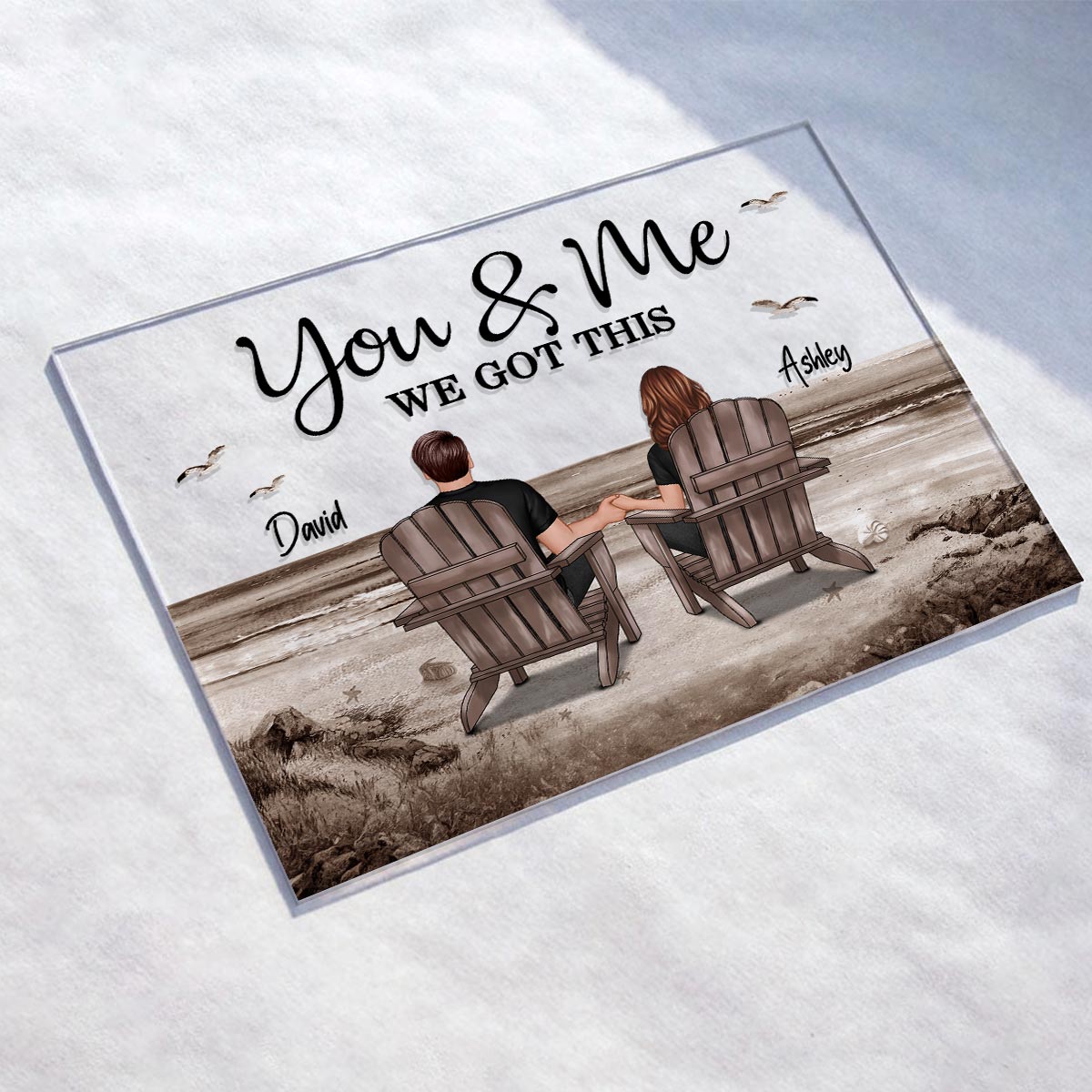 Retro Vintage Back View Couple Sitting Beach Landscape Personalized Acrylic Plaque