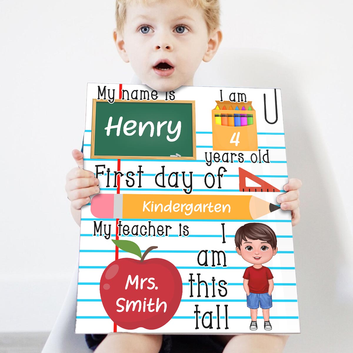 Doll Kid Standing Personalized Reusable First Day of School Sign