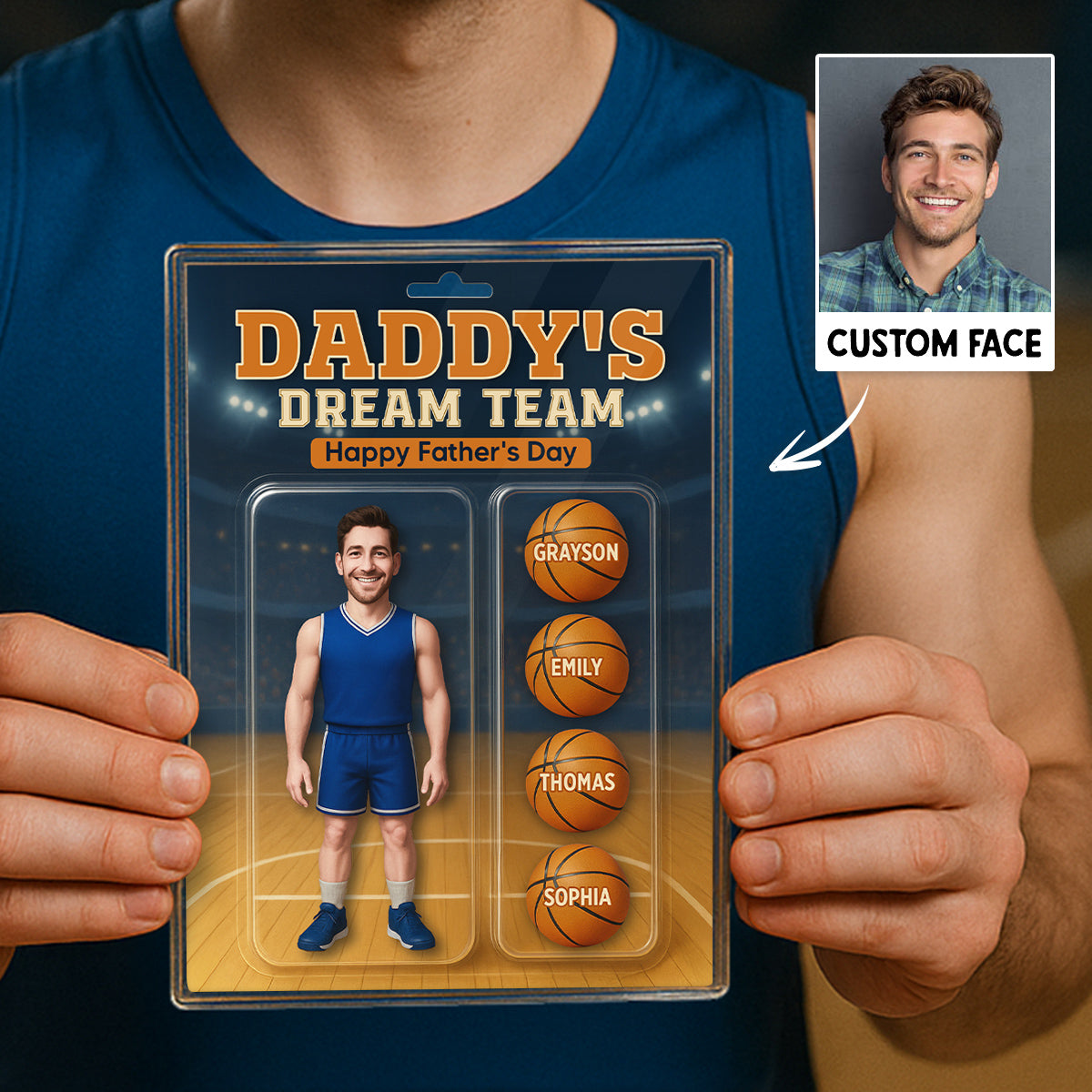 3D Effect Basketball Dad Custom Figure Personalized Rectangle Flat Acrylic Block Plaque