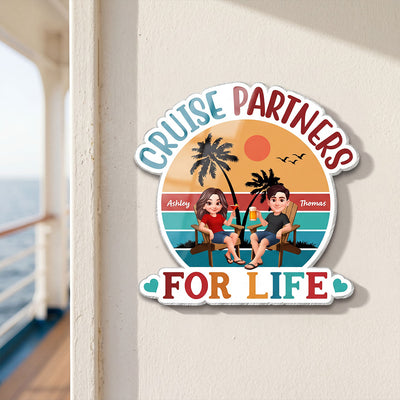 Couple Retro Life Is Better On A Cruise - Personalized Cruise Ship Door Magnet - Summer Cruise Ship Door Decorations