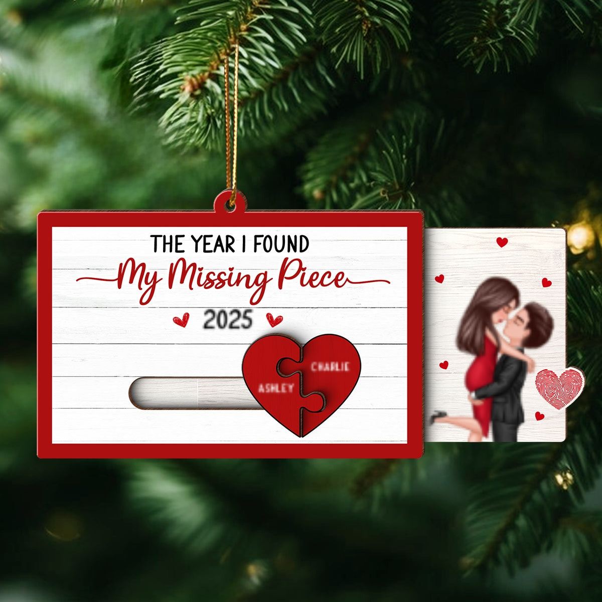 You Are My Missing Piece Couple Hugging Kissing Personalized Slider Ornament, Christmas gift for Him for Her