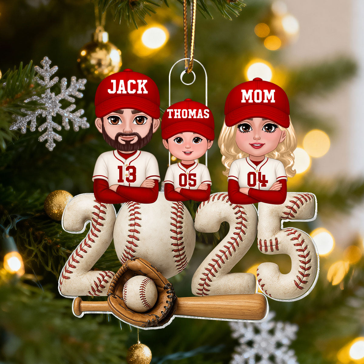 3D Effect Christmas Baseball Family Together We're A Team - Personalized Acrylic Ornament - Gift For Family