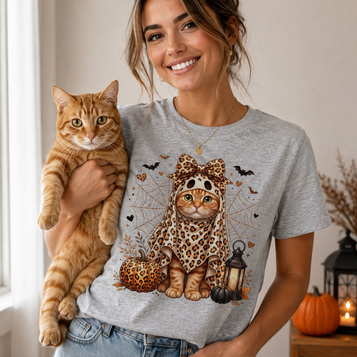 Custom Dog Cat Pet Ghost from Photo - Personalized Shirt - Trendy Halloween Tee for Dog Mom, Cat Mom