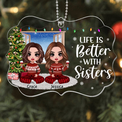 Doll Besties Sitting By Window Personalized Acrylic Ornament