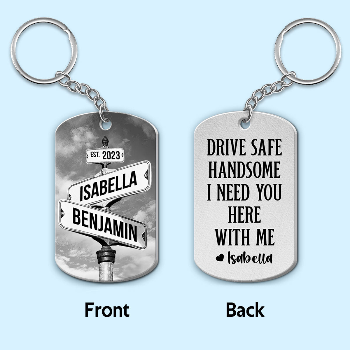 Drive Safe I Need You Vintage Crossroads Street Sign Personalized Metal Keychain, Anniversary  Gift For Him, Boyfriend, Husband