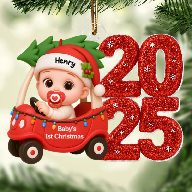 Baby Driving Car First Christmas - Personalized Acrylic Ornament - Christmas Gift For New Born, Baby