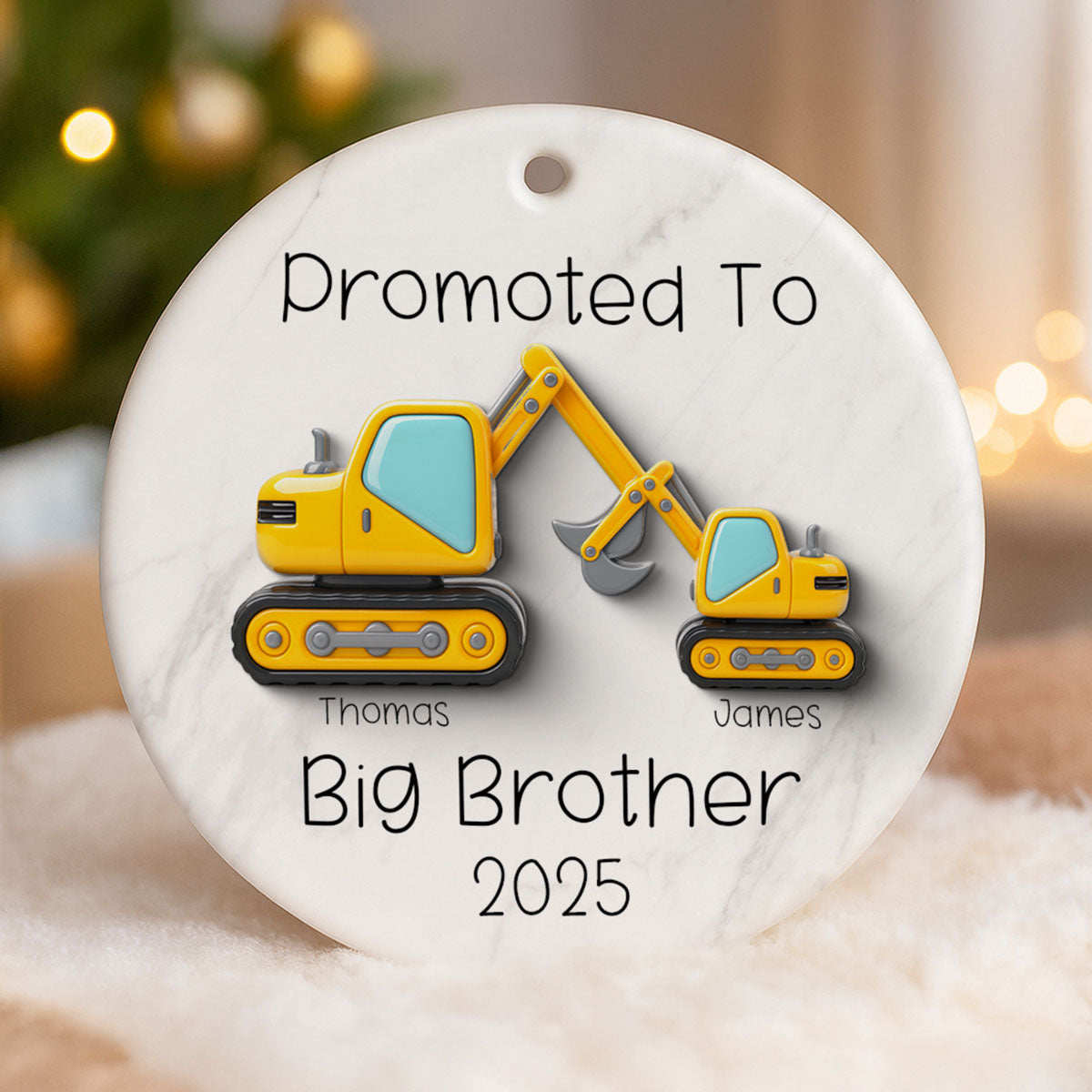 Promoted To Big Brother Big Sister 3D Effect Excavator - Personalized Ceramic Ornament - Proud New Big Siblings Gift