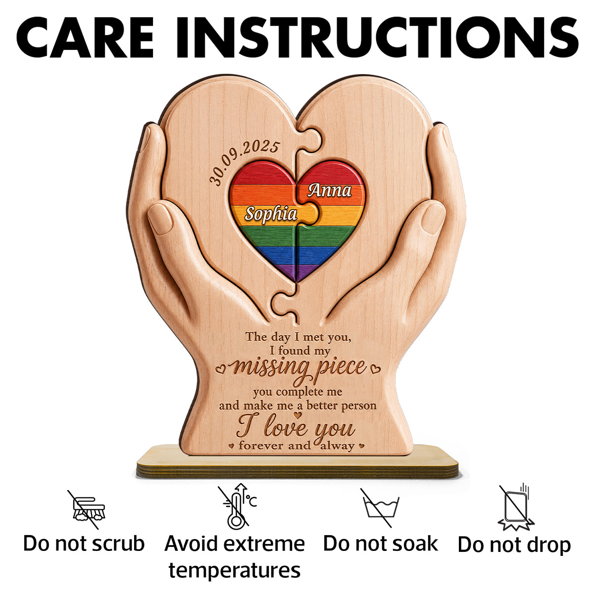 I Found My Missing Piece LGBTQ+ Couple - Personalized 2-Layered Wooden Plaque - Pride Month Decor, Gift for Her, Gift for Him
