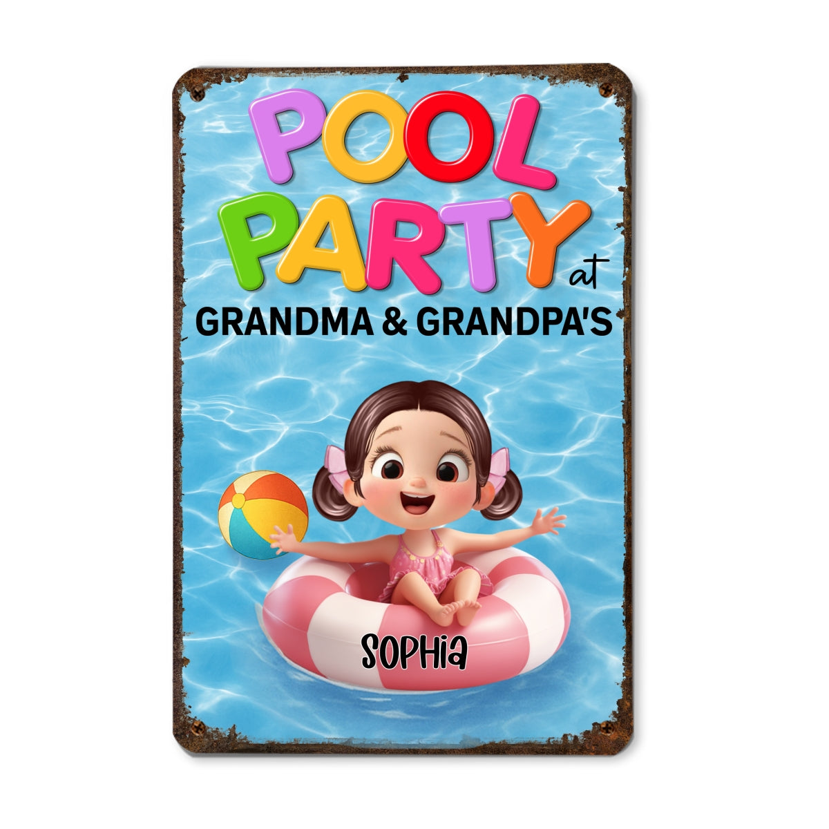 Pool Party at Grandma & Grandpa Personalized Metal Sign, Grandkids Summer Sign