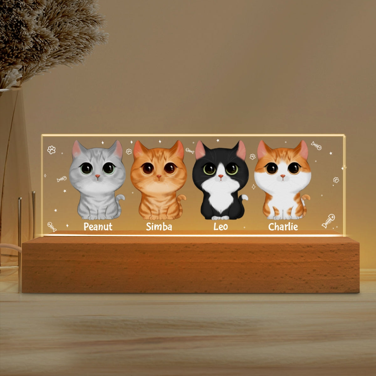 Gift For Cat Mom Personalized Acrylic Block LED Night Light