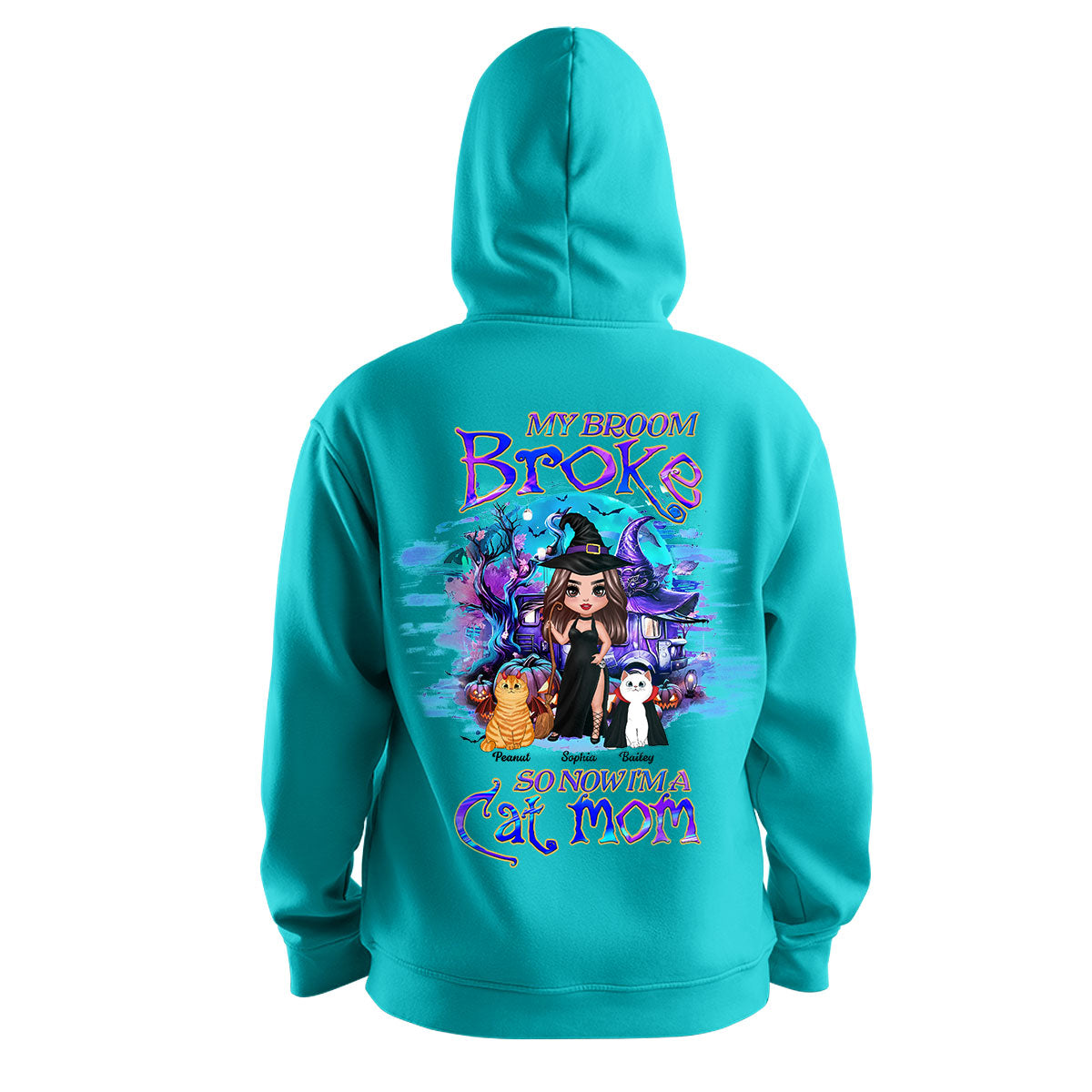 My Broom Broke So Now I'm A Cat Mom Halloween Personalized Hoodie
