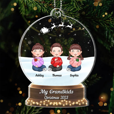 My Grandkids Cute Doll Kids Sitting Personalized Snow Globe Shaped Acrylic Ornament