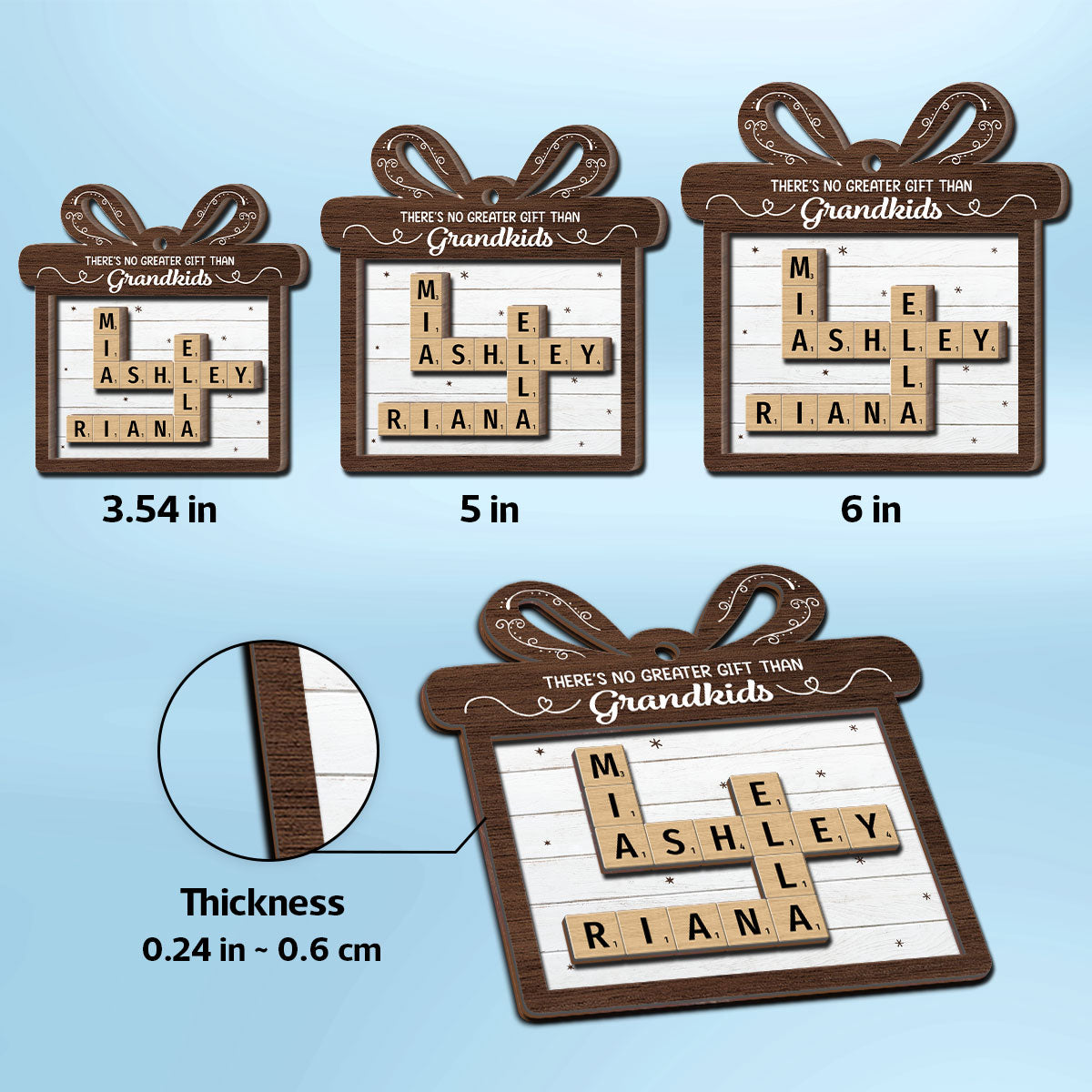 There's No Greater Gift Than Grandkids Crossword Art Puzzle Personalized 2-Layer Wooden Ornament, Christmas Gift For Grandma, For Mom