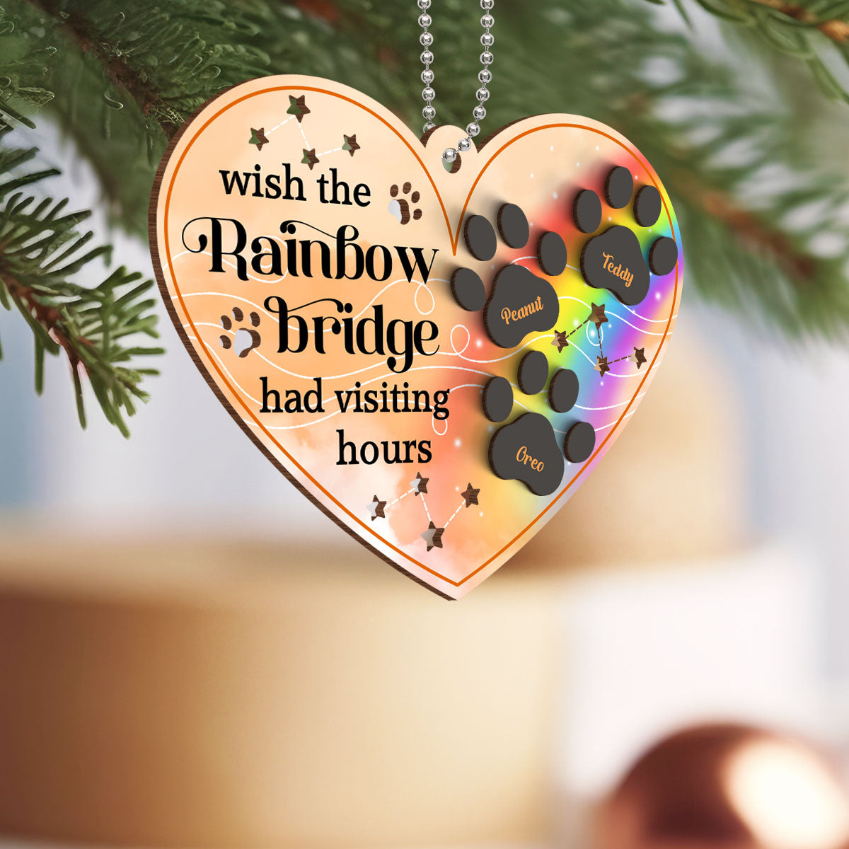 Wish The Rainbow Bridge Had Visiting Hours Personalized 2-Layer Wooden Ornament, Christmas Loss of Pet Sympathy Gift