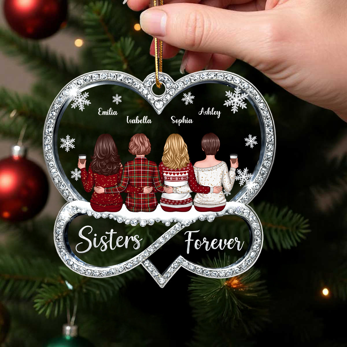 Sisters Forever Infinity Love 3D Crystal Effect - Personalized Acrylic Ornament - Christmas Gift for Sisters Siblings