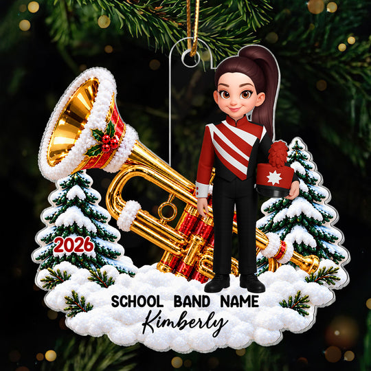 Trumpet Drum Marching Band Design For Boy Girl - Personalized Acrylic Ornament - Gift For Granddaughter, Grandson